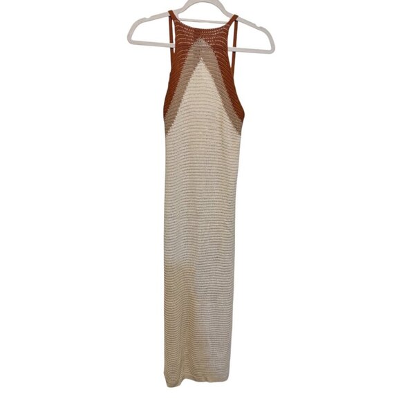 Petal and Pup Crochet Knit Halter Maxi Dress Tan Cream Rust - Picture 4 of 12